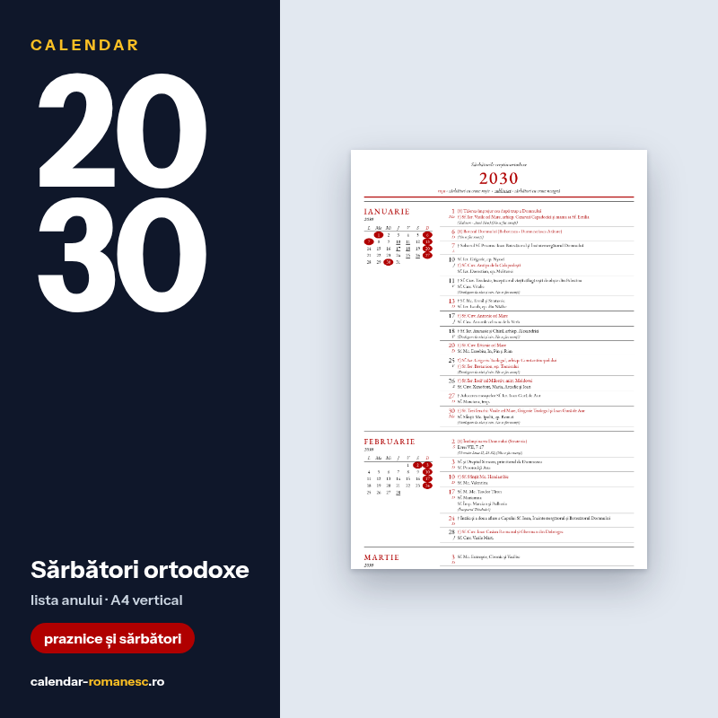 Sărbători ortodoxe 2030 - previzualizare