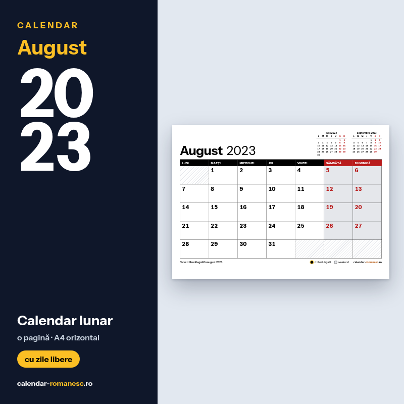 Calendar August 2023 de imprimat