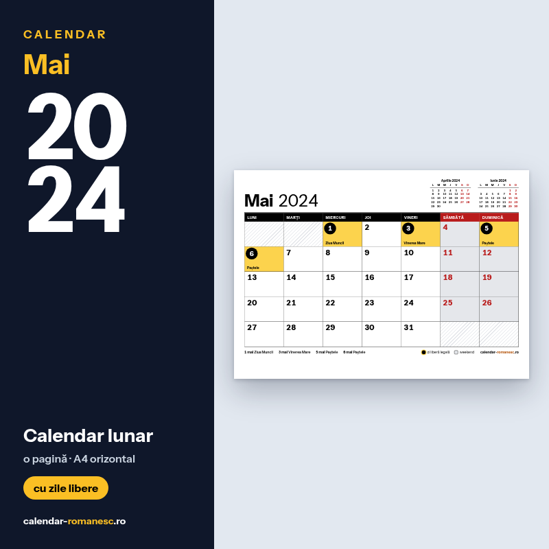 Calendar Mai 2024 de imprimat