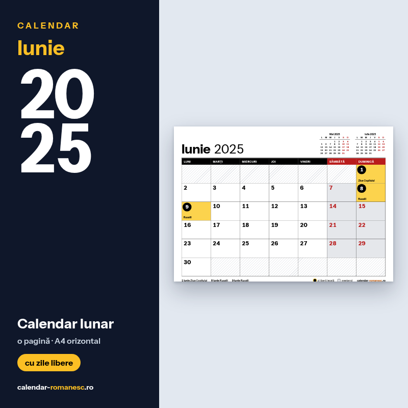 Calendar Iunie 2025 de imprimat