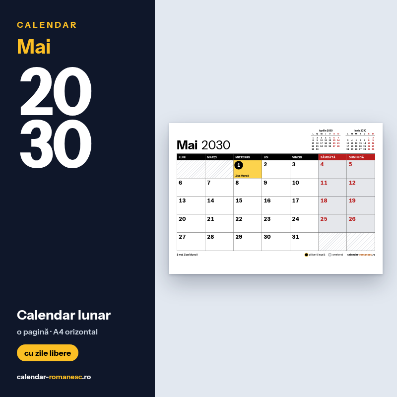 Calendar Mai 2030 de imprimat