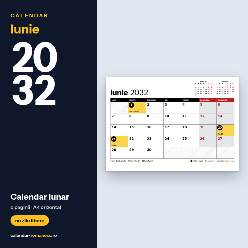 Calendar Iunie 2032 de imprimat