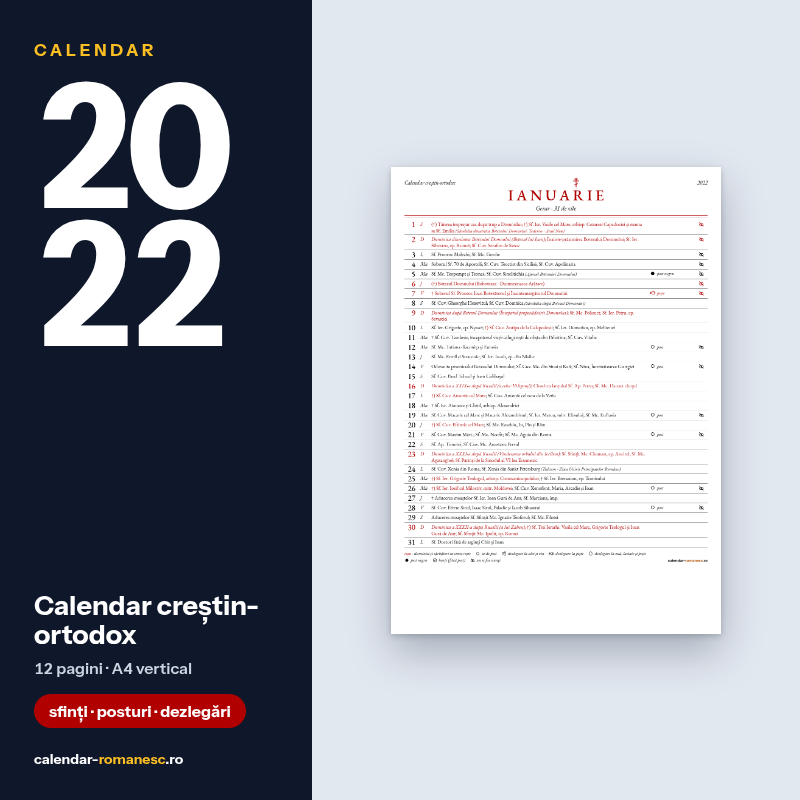 Calendar creștin-ortodox 2022 - previzualizare