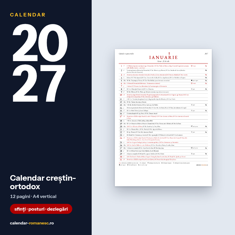 Calendar creștin-ortodox 2027 - previzualizare